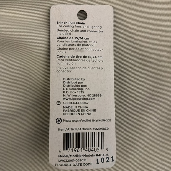 NEW Harbor Breeze 6” Pull Chain for Ceiling light or fan - Picture 2 of 3